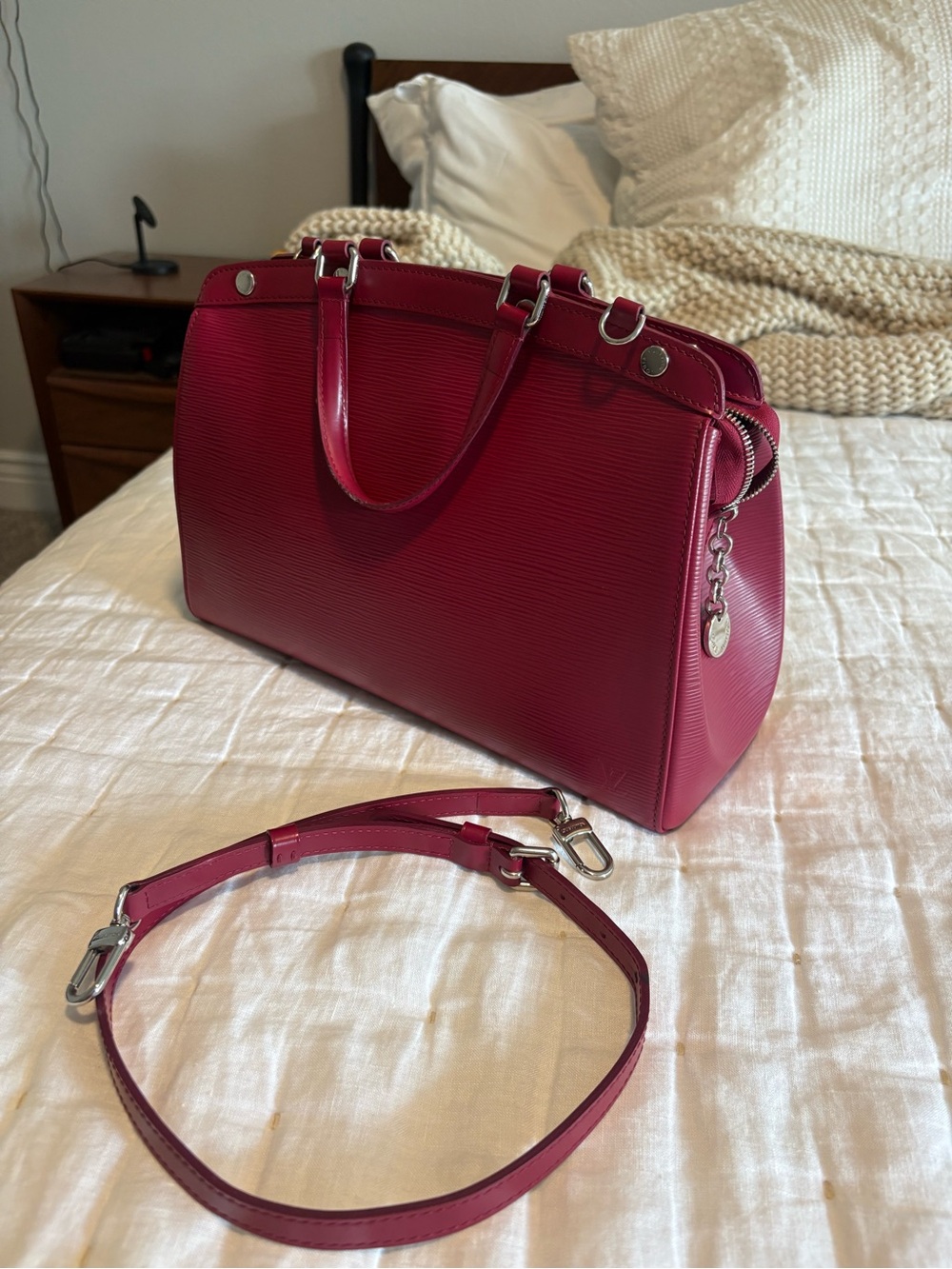 Louis Vuitton Brea MM Burgundy/Pink Epi Leather Satchel with Scarf Accent, VGUC! - Picture 15 of 16